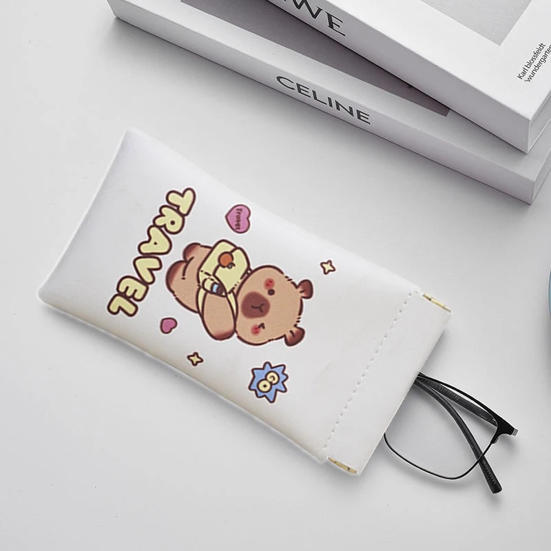 Cartoon Pu Leather Self-closing Lipstick Storage Bag Purse Capybara Glasses Bag Earphone Bag Mini Cosmetic Bag Travel Supplies