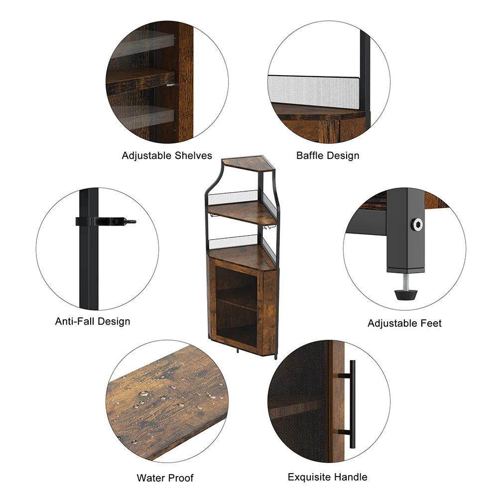 Eck-Weinbar-Schrank mit abnehmbarem Weinregal und Glashalter, kleines Sideboard, Buffetschrank mit Tür für die Küche zu Hause, in der Bar – Detail 7