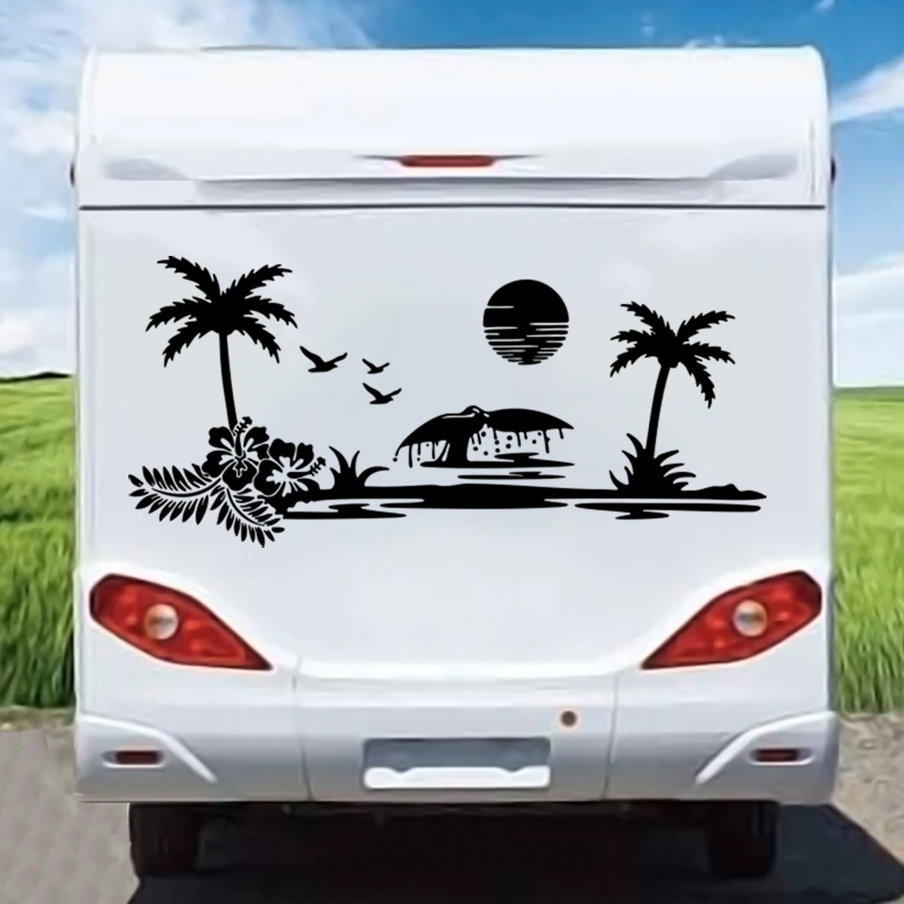 Camping RV Car Truck Stickers Sunset Surfing Palm Tree Caravan Motorhome Beach Landscape Auto Vehicle Decal Vinyl