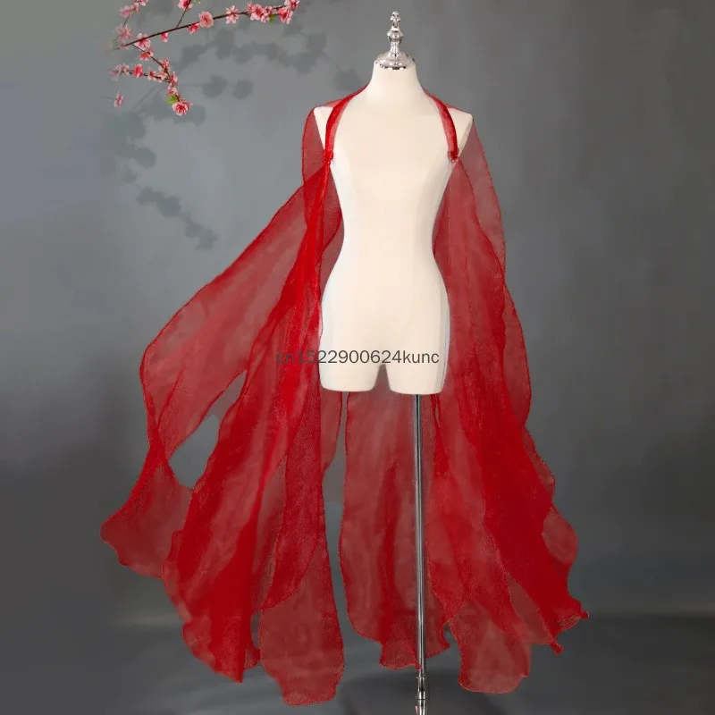 New Women Fairy Hanfu Clothing Chinese Ancient Cape Solid Water Sleeves Tulle Yarn Fairy Lace Long Shawl Classical Dance Costume