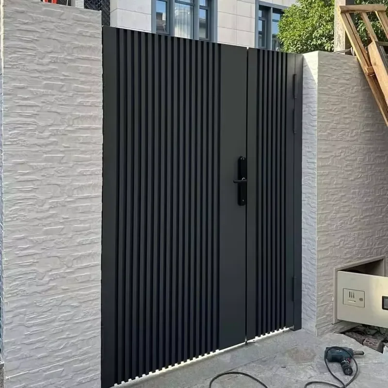 Aluminum Slat Fence Panels with Electric Sliding Gate - Privacy Security Fencing, Outdoor Modern Design