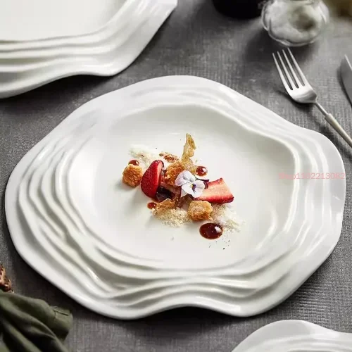 Plato plegable creativo para restaurante, decoración Gourmet, bandeja para servir, cena, carne, postre, pastel, cocina, vajilla de cerámica