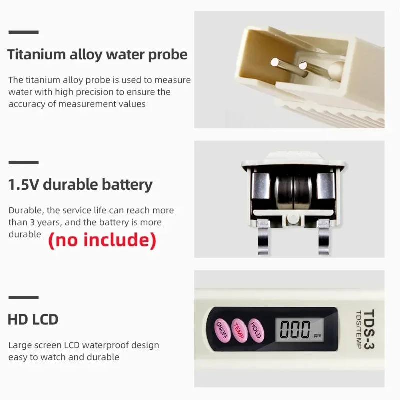 Digital TDS Meter Water Tester PPM Pen 0-9999 Precision Measurement for Aquarium Hydroponics Drinking Water Quality Testing