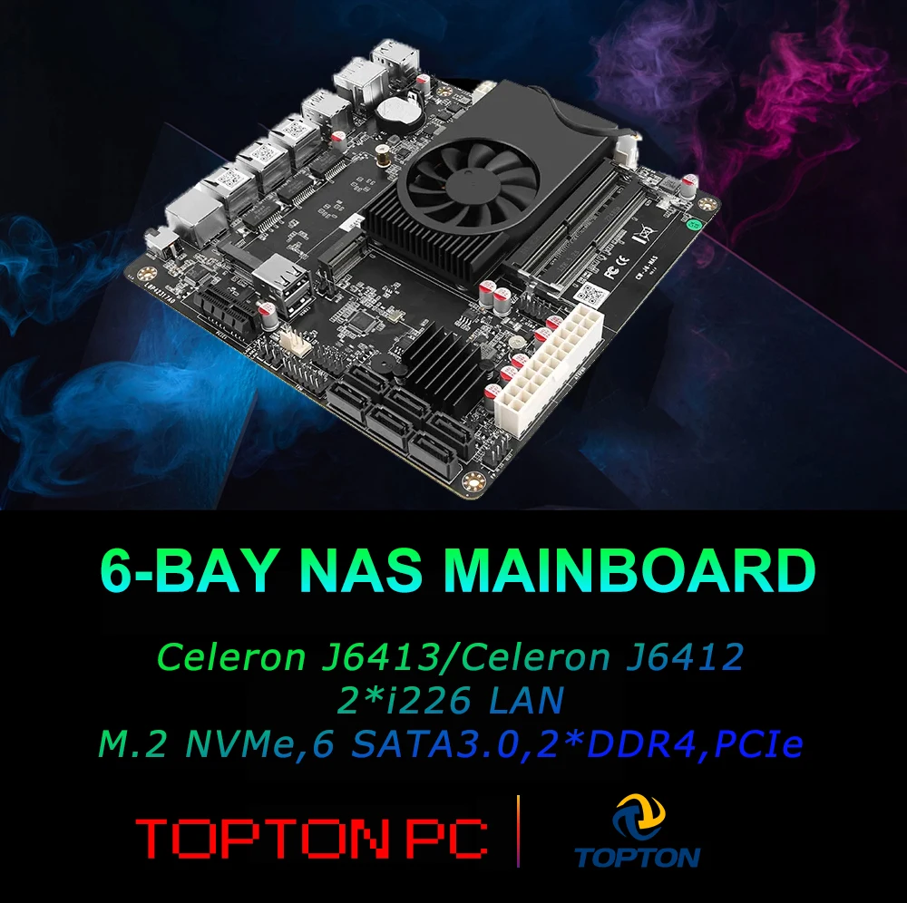 6 ベイ NAS メインボード Intel Celeron J6413 J6412 2*Intel i226-V 1*RTL8125BG 2.5G LAN 2*NVMe 6*SATA3.0 2*DDR4 1*PCIe ミニ PC ボード