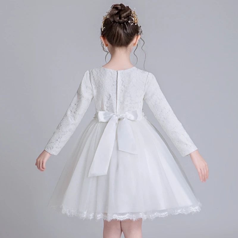 Girl Christening Evening Princess Dresses Women Elegant Party from 5 8 to 9 12 Years Old Kids Winter Long Sleeve Lace Blue Dress