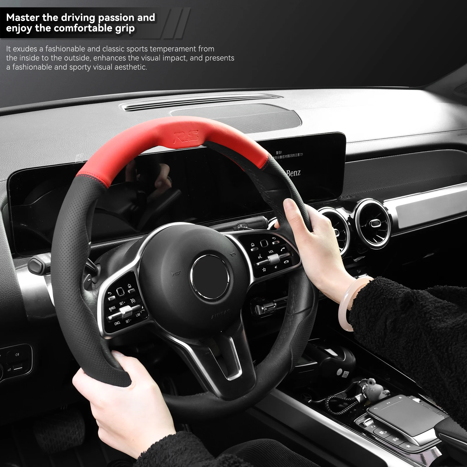 Universal Car Steering Wheel Cover Perforated Leather for O/D Type 14 1/2-15.5 inch Breathable Non-Slip Interior Accessories