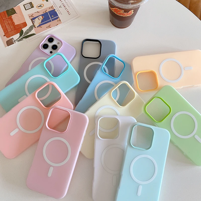 Candy Color For Magsafe Magnetic Wireless Charging Case For iPhone 16 15 13 14 11 12 Pro Max 16 Plus 2 in 1 Matte Silicone Cover