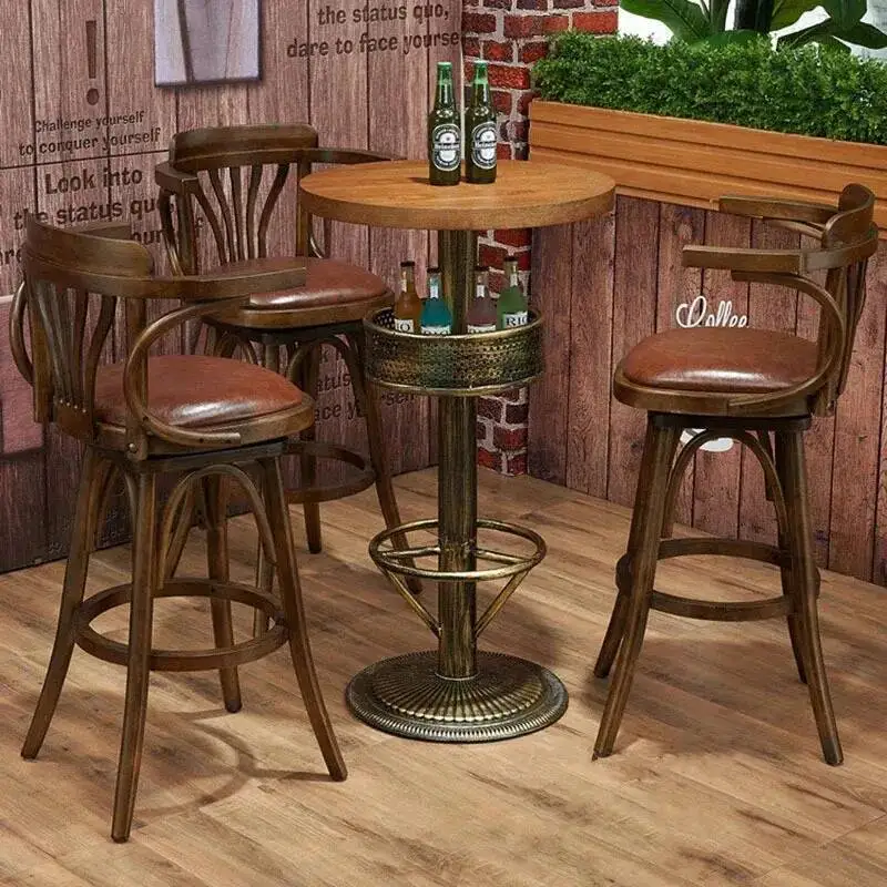 Creative American Clear Retro Solid Armchairs Wood Bar Simple Chairs Home Restaurant Cafe High Swivel Home Bar Stools Furniture
