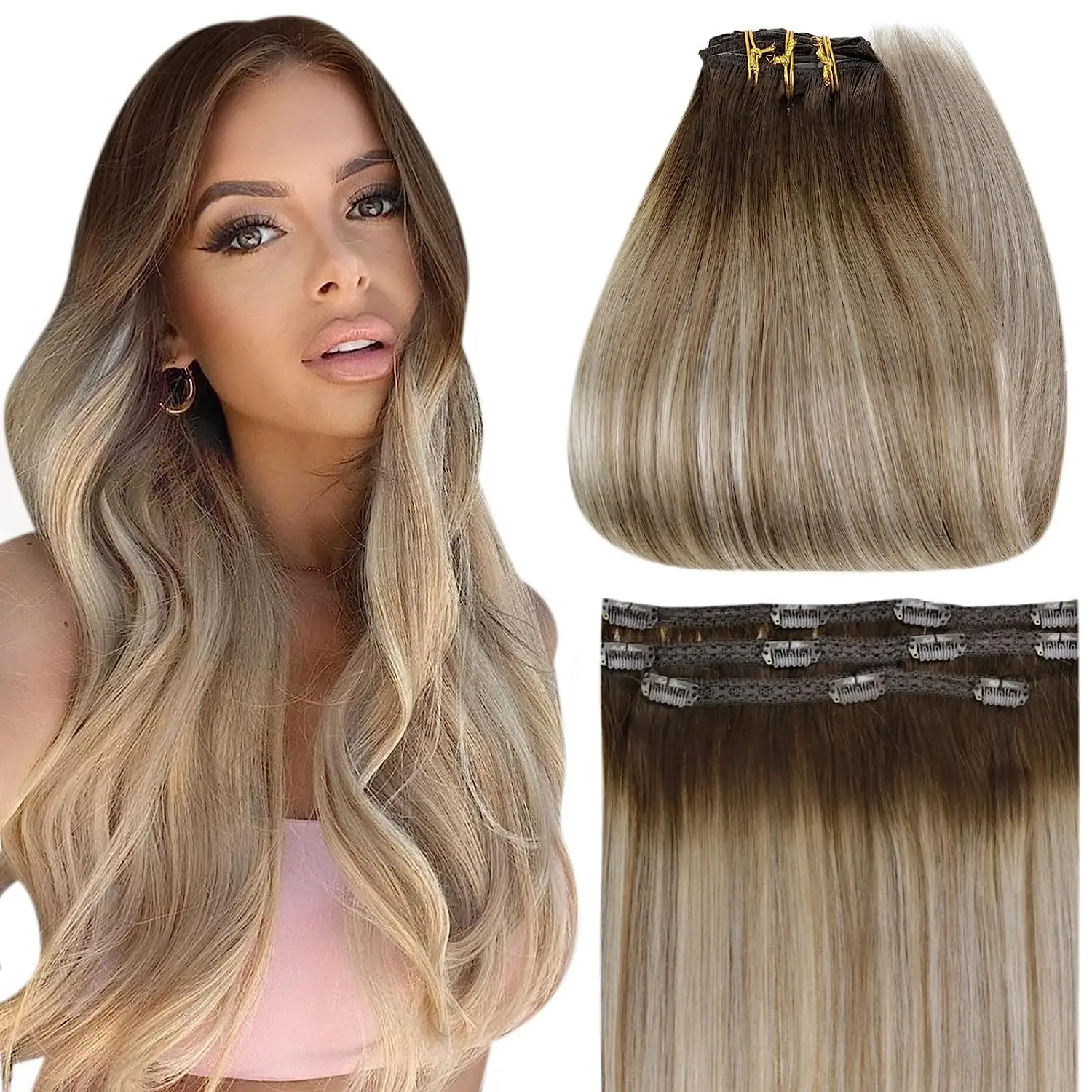 Full Shine Clip in Hair Extensions Human Hair 3pcs 100g Straight 12-20 inches Double Weft Hair Extensions Human Hair For Woman