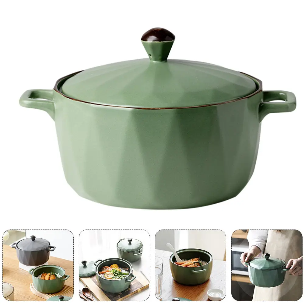 1Pcs 7.5 Inch Ceramic Multipurpose Bowl Double Handle Smooth Surface No Seam for Soup Noodles Rice Salad Hot Cold Food