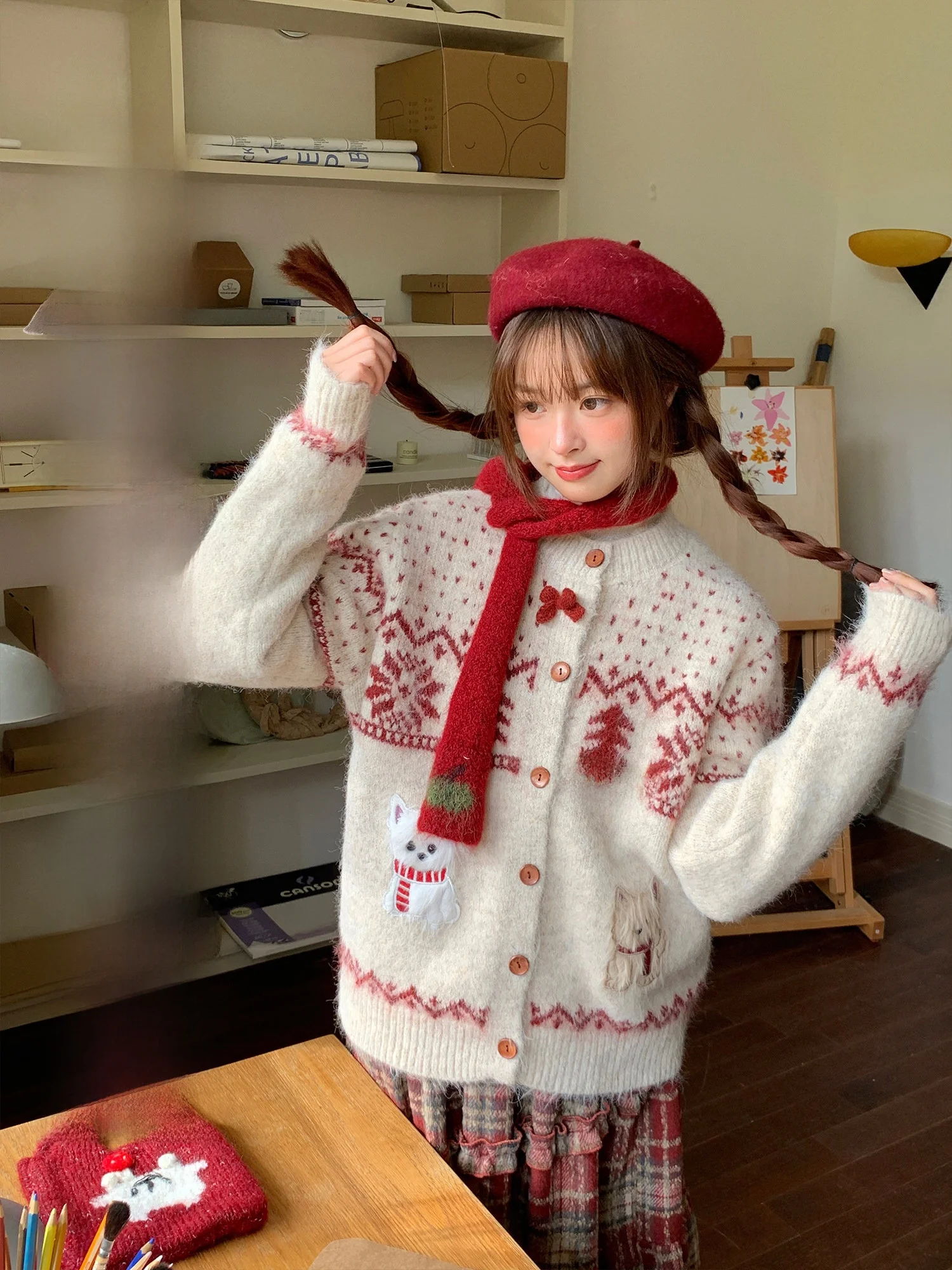 

Bibi Bency Cisas Vintage Fair Isle Knitted Sweater Women's Base Layer Top Floral Embroidery Long Sve round Ne Coat