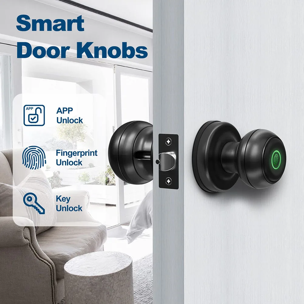 Tuya Smart Door Knob Fingerprint Smart Lock Biometric Door Knob with Tuya App Bluetooth Control Great for Apartment Office Hotel