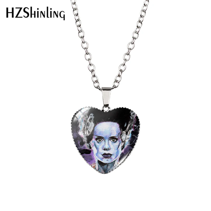 2018 New Traditional Frankenstein Heart Pendant Couple Necklace Handmade Pendants Glass Dome Jewelry HZ3