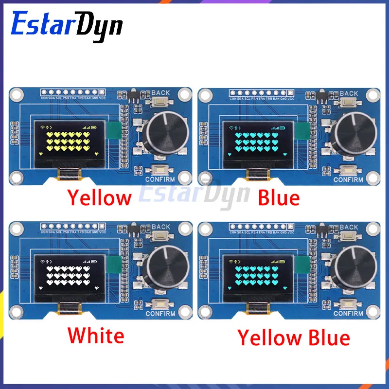 Estardyn Módulo OLED de 0,96 polegadas Branco/Azul/Amarelo Botão Azul EC11 Codificador Rotativo Interface IIC Tela LCD