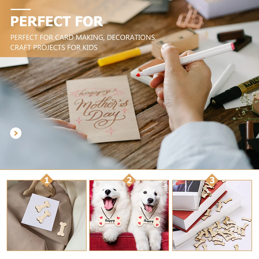 

50pcs Wood Slice Decor Pieces Dog Bone Shaped Unfinished Wooden Crafts For Diy Home Hanging Ornament Kids Party Decoration Craft