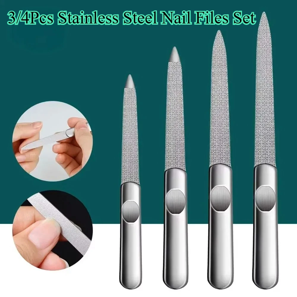 

3/4Pcs Stainless Steel Nail Files Set Professional Dual-sided Nail Polishing Tool Finger Toe Nail Care Tools Wholesale