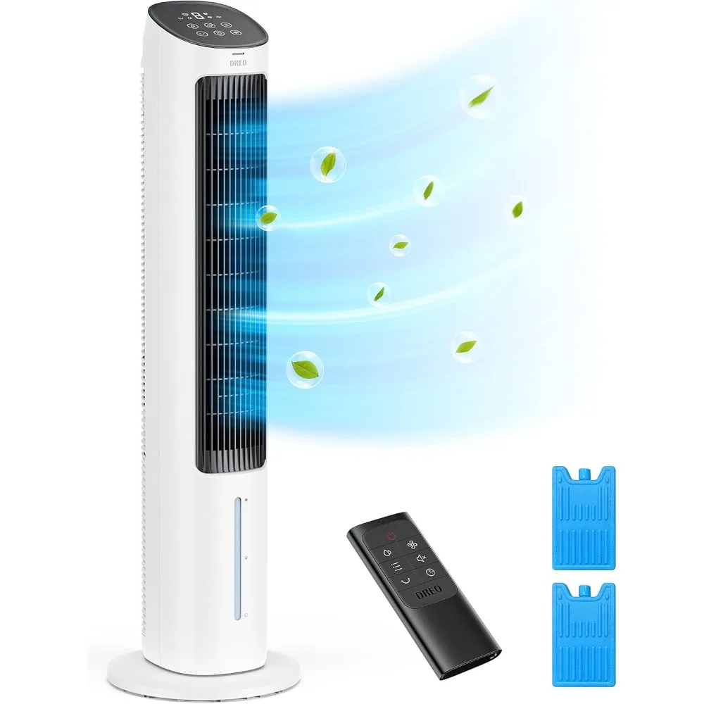 

Tower Fans That Blow Cold Air, 40" Evaporative Air Cooler, Ice Packs, Remote Control, 3 Modes 4-Speed Quiet Floor Fan, White