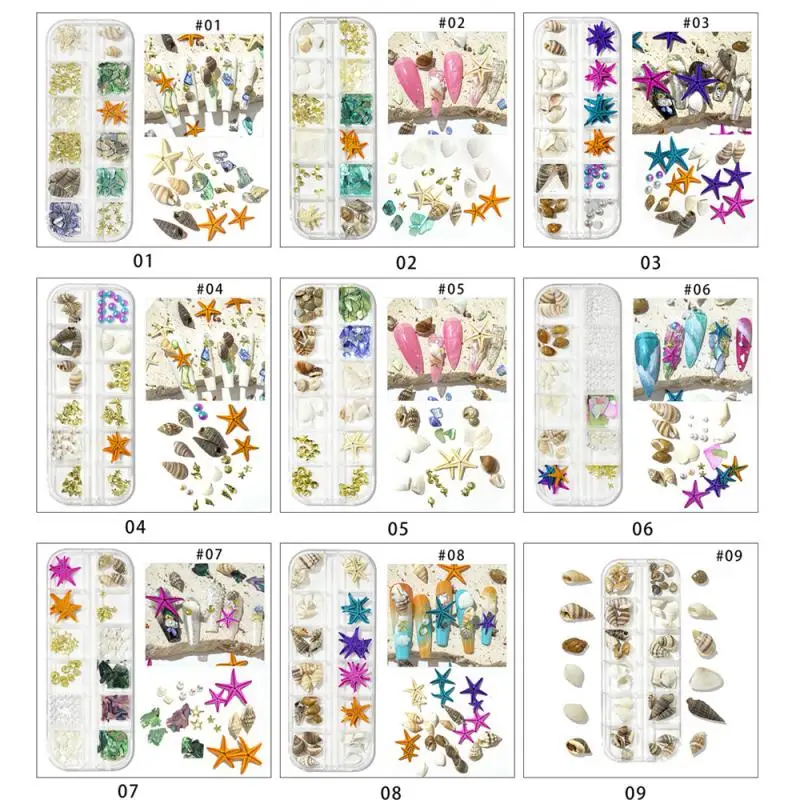 Summer Nail Art Rhinestones Ocean Nail Charms Shell Conch Sea Series 3D Beach Nail Design Decoartion Manicure Parts