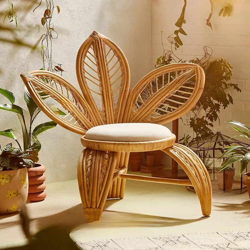 Leisure petal chair Nordic minimalist designer natural full vine bed and breakfast inn three-person sofa