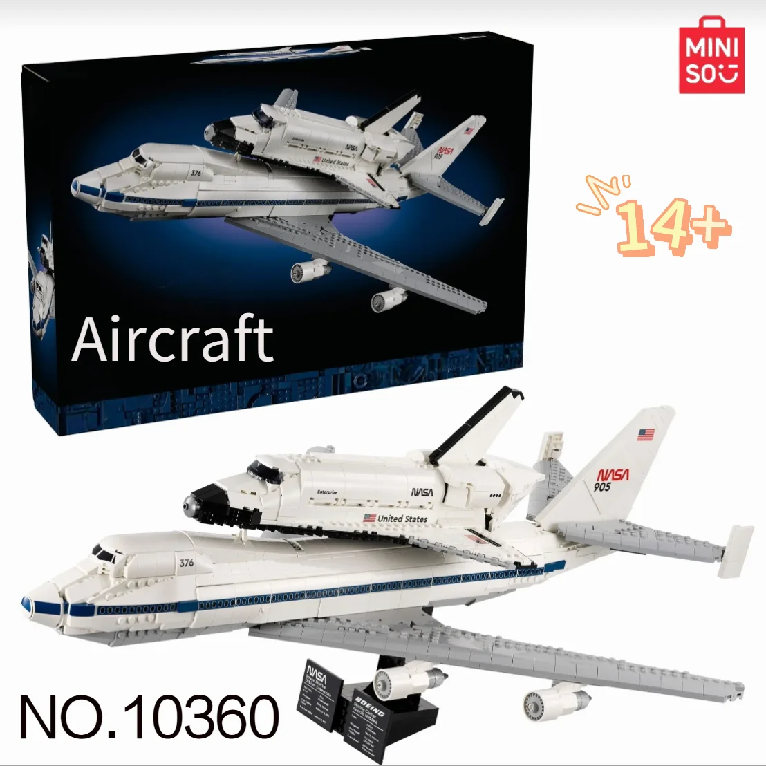2417 pièces MINISO Disney navette transporteur avion 10360 Boeing 747 NASA entreprise navette spatiale blocs de construction pour cadeaux d'anniversaire