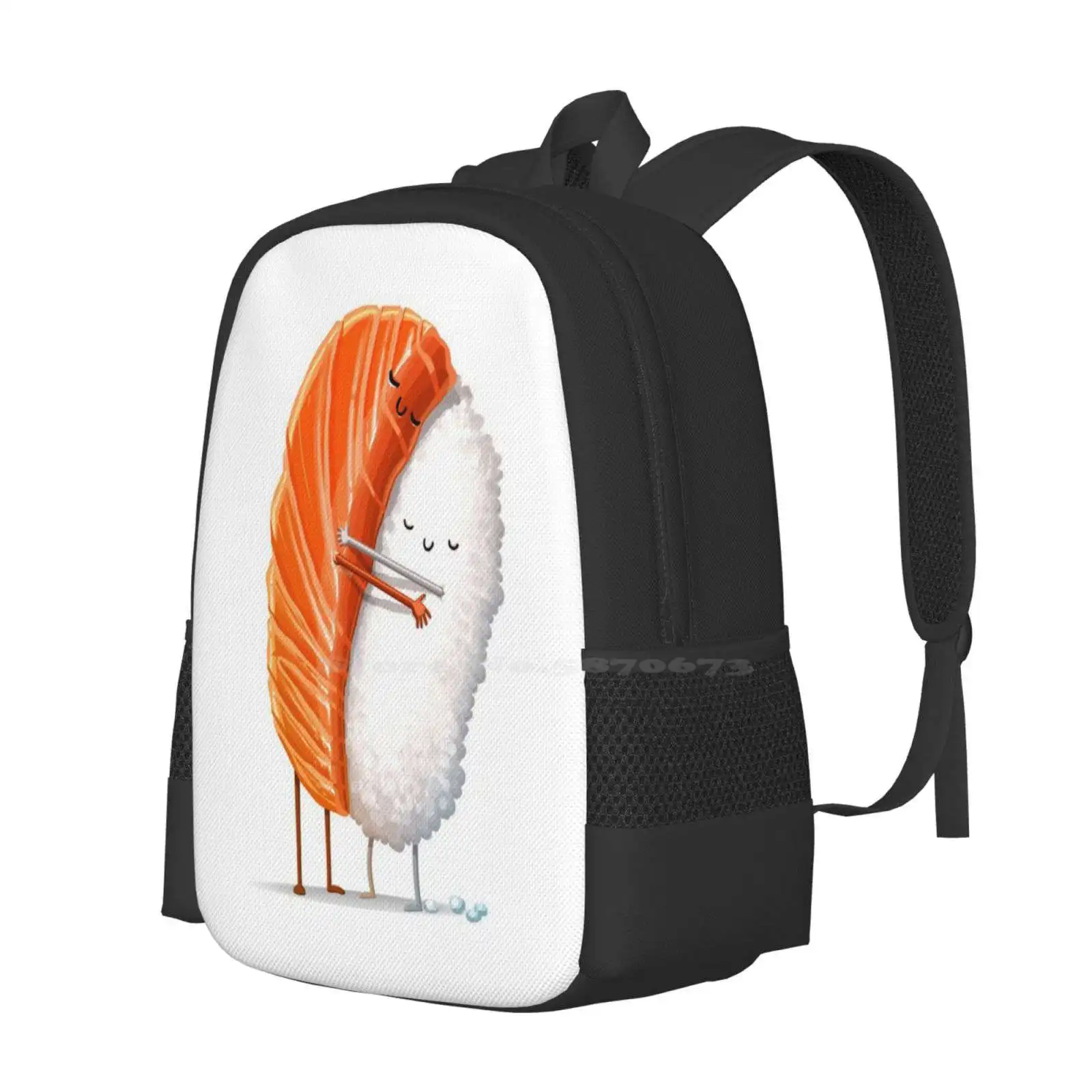 Sushi Hug New Arrivals Unisex Bags Student Bag Backpack Sushi Hug Nigiri Love Cute Rice Fish Cuddle Kiss Boyfriend Girlfriend