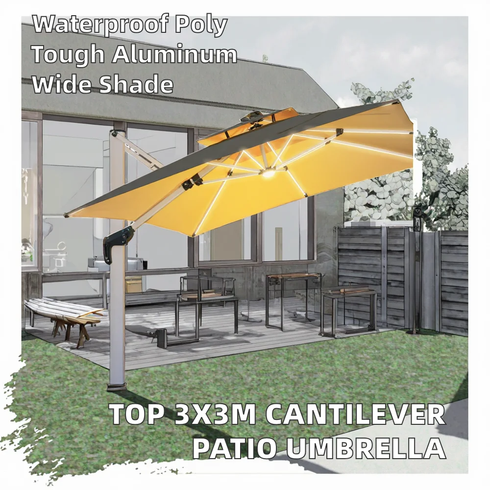 Most Popular 3x3m Aluminum Cantilever Roma Umbrella Base Waterproof Outdoor Furniture Parasol Garden Beach Hotel Park