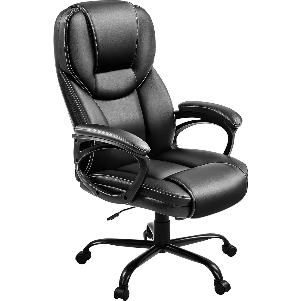 

High Back Executive Office Chair Faux Leather Ergonomic Managerial Chair for Meeting,Large Seat,Sturdy Metal Base,Black