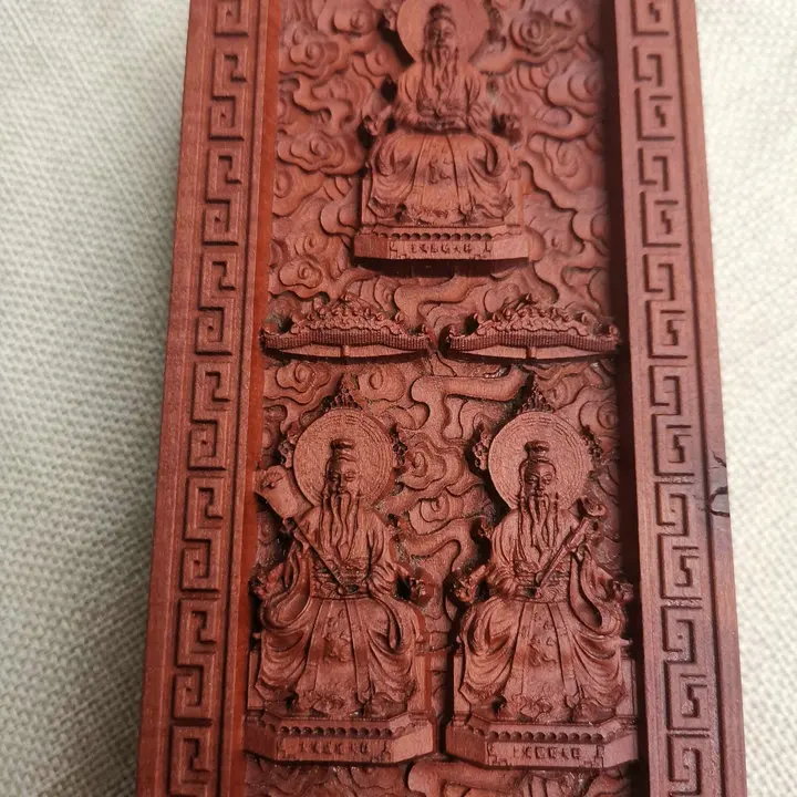 Taoist token,magic wooden relief, taishanglaojun,Lingbao Tianzun,Yuanshi Tianzun,Sanqing token