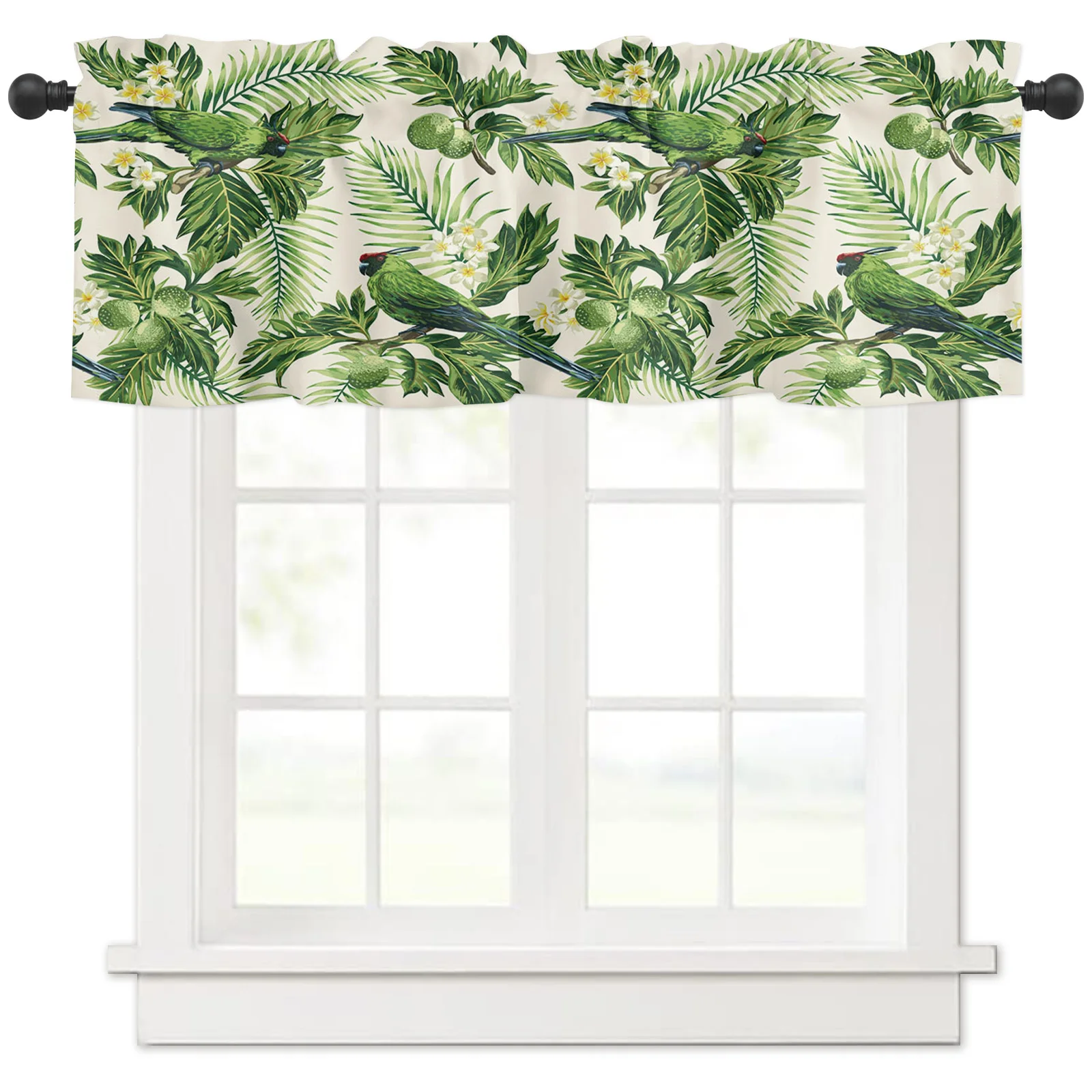 Window Valance Tropical  Forest Palm Tree Leaves Watercolor Design Curtain Valance for Kitchen Bedroom Decor with Rod Pocket