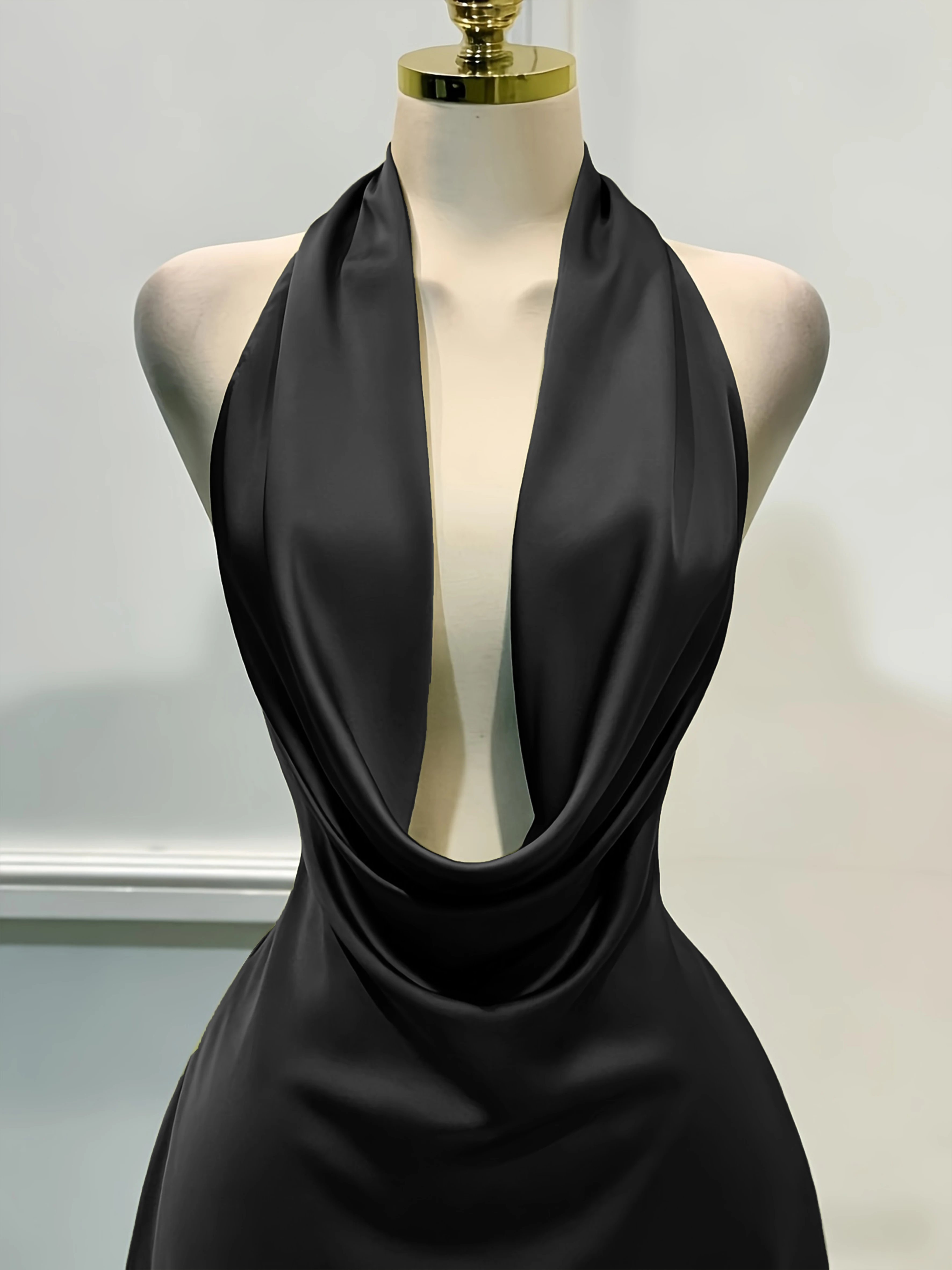 Women Elegant Solid Satin Dress, Back Zipper Open Back Fitted Midi Dress, Casual Vacation Party Banquet Cocktail Gown image 5