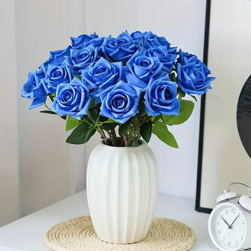 สวย 5 ชิ้น/ล็อตสีฟ้าประดิษฐ์ดอกกุหลาบผ้าไหมสาขายาวช่อดอกไม้สําหรับงานแต่งงานวันวาเลนไทน์ตกแต่งเจ้าสาวบ้าน