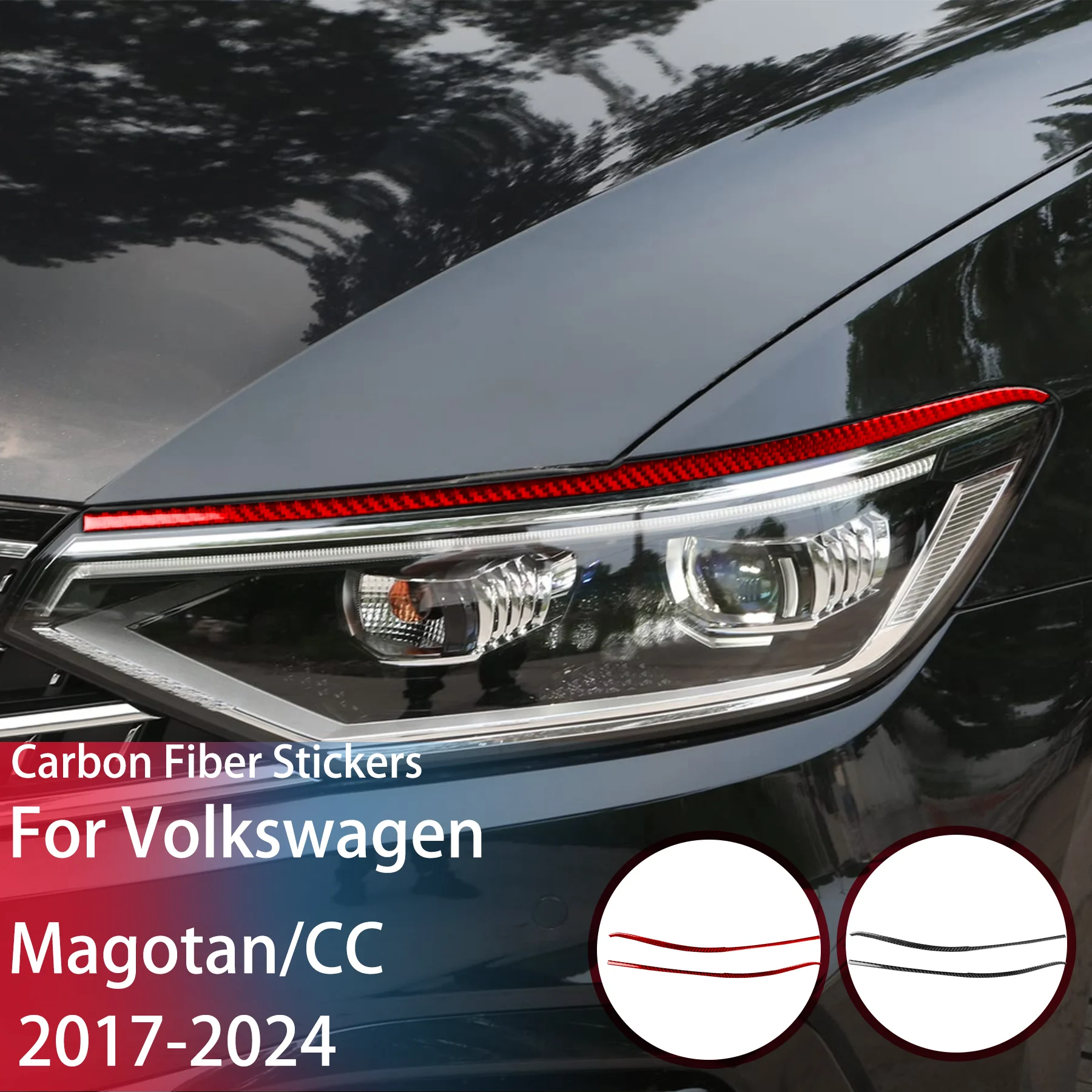 

Carbon Fiber Car Front Headlight Upper Edge Panel Lamp Eyebrow Exterior Accessory Sticker FOR Volkswagen Magotan/CC 2017-2024