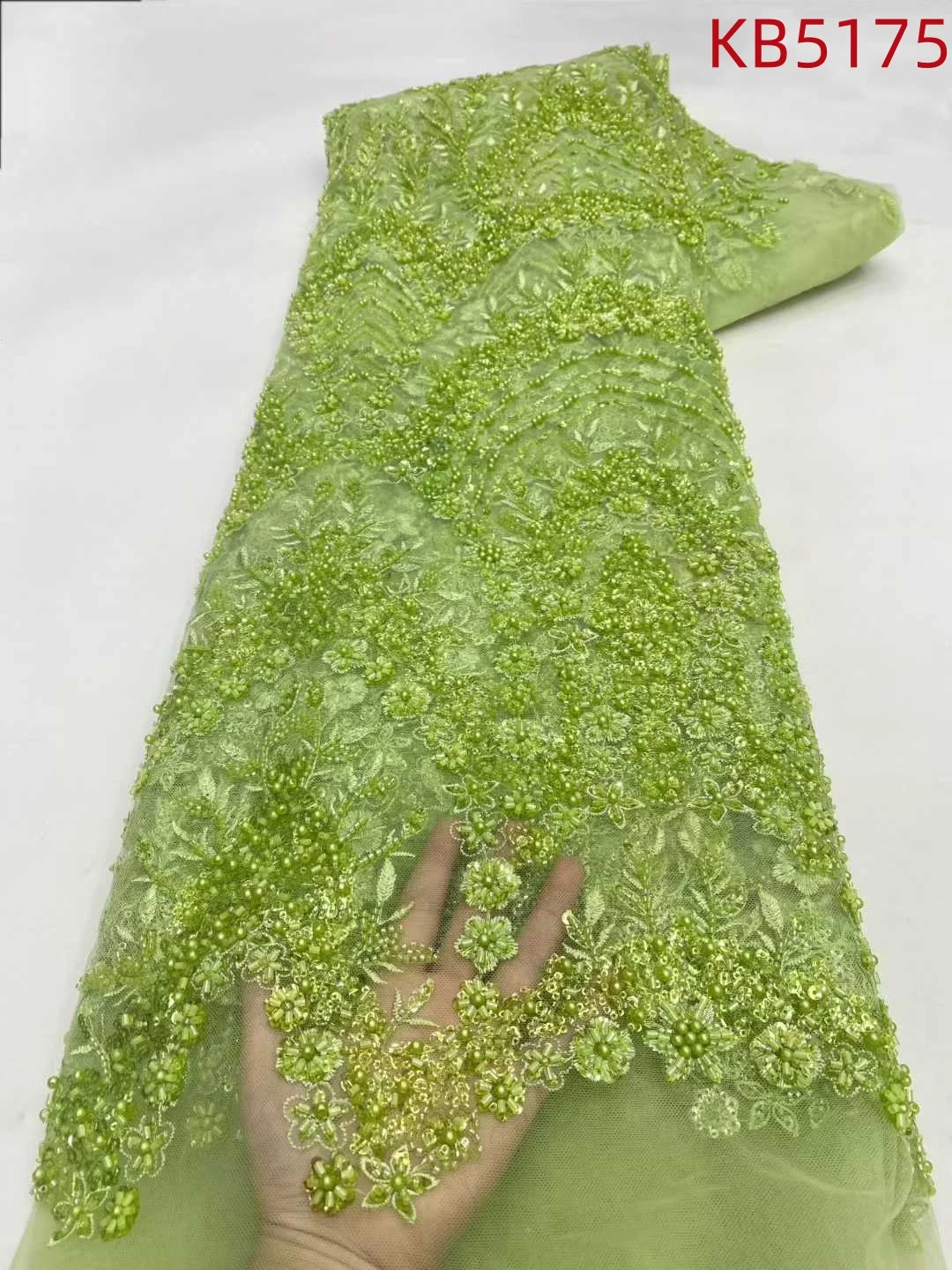 

Африканская ткань, кружево, высокое качество, 20225, зеленый, расшитый бисером, французская сетка, блестки, вышитая кружевная ткань, тюль, кружевные блестки для KB5175