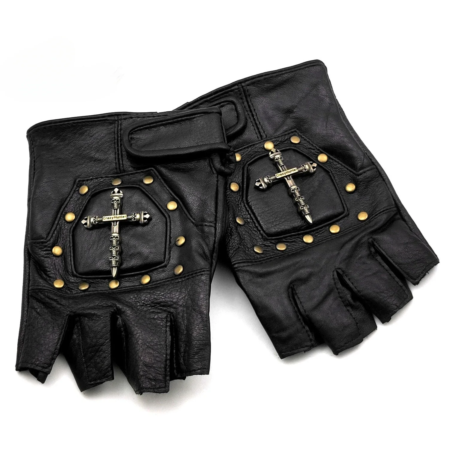 Punk Fashion Personality Trend Bracelet Riveted Cross Leather Gloves Mens Female Gothic Motorcycle Rider Gloves Y2k Accessories