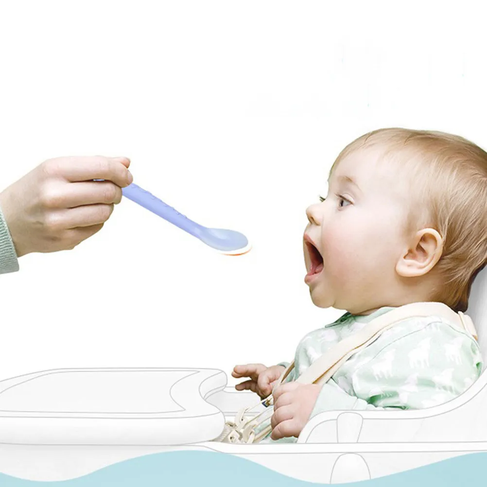 

Silicone Baby Spoon Purple Soft Feeding Tableware Creative Non-Slip Grip Microwave Safe Rice Paste Spoon for Newborn Kids