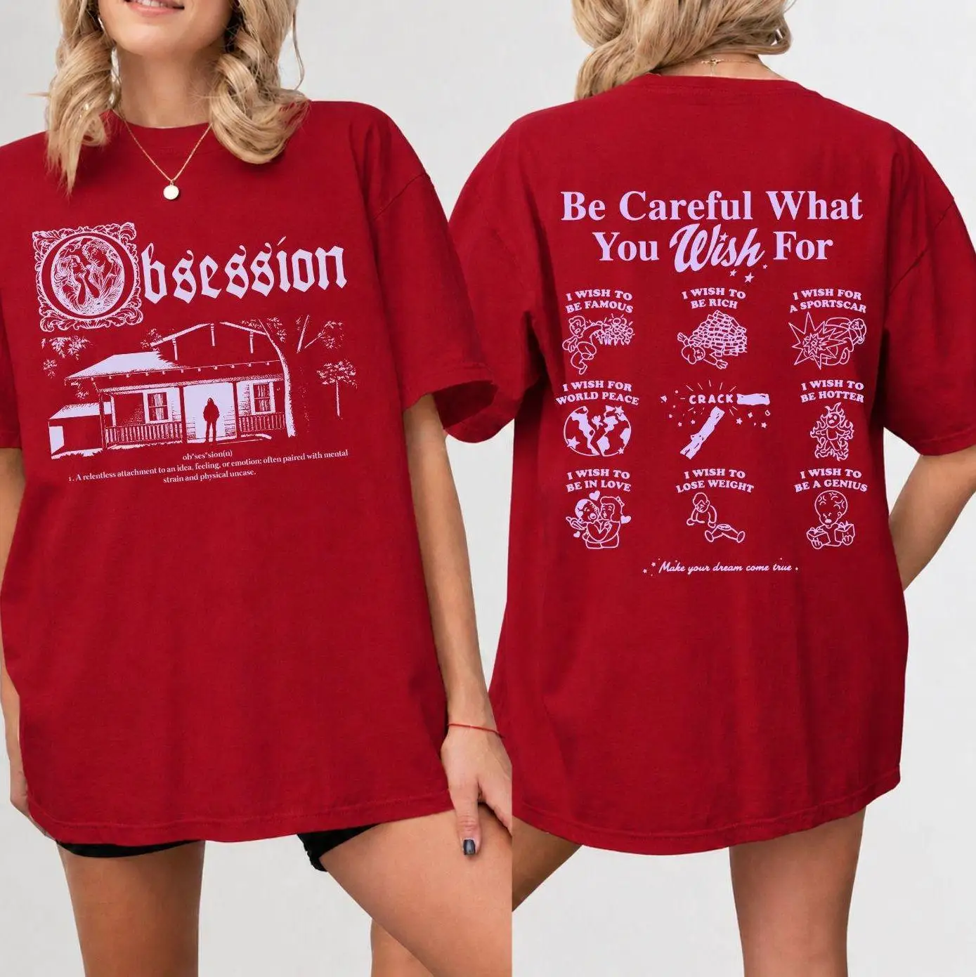 Autumn Vintage Obsession Print T‑Shirt Be Careful What You Wish Scary Movie One Wish Willow Graphic Short Sleeve Tops for Women