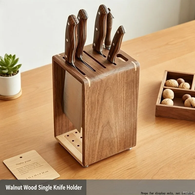 Solid Wood Knife Holder Storage Rack for Kitchen Countertop, Ventilated Quick-Drying Knife Block Organizer for Home