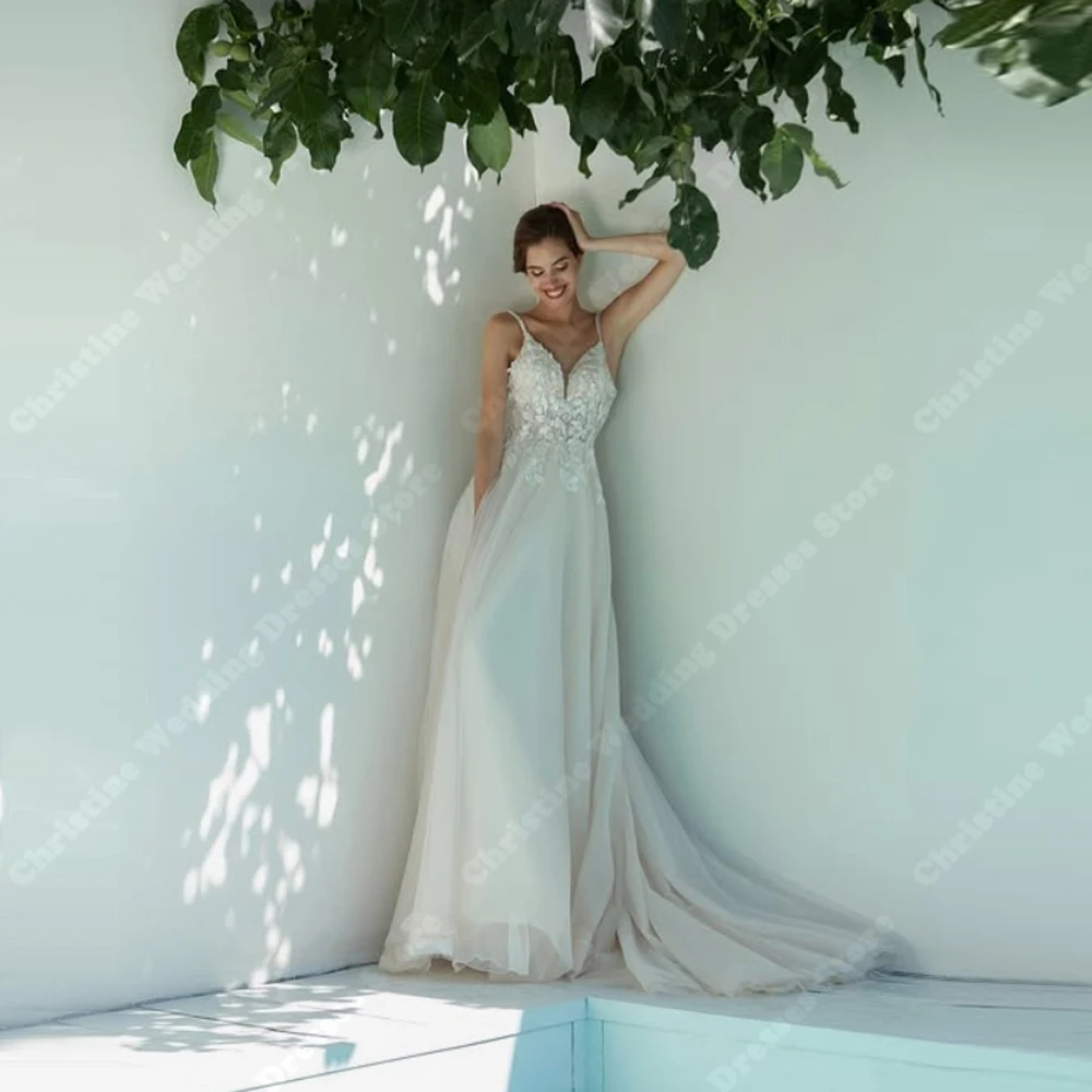 

Sexy V-Neck Sleeveless Women Wedding Dresses Pretty Lace Applique A-Line Bridal Gowns Banquet Vestidos De Novias 2025 Customized