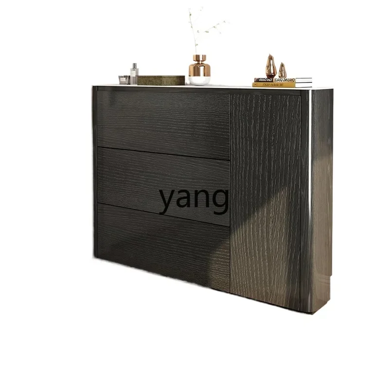 LTT black oak grain ultra-thin tipping bucket shoe cabinet modern simple entrance minimalist household storage cabinet