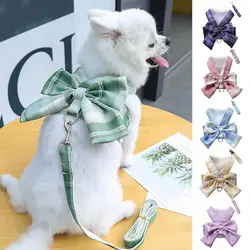Rabbit JK Dresses and Leash Sets Mesh Plaid Pet Vest Harness Cat Bunny Chest Strap Set Small Animals Clothes Rabbits Accessories