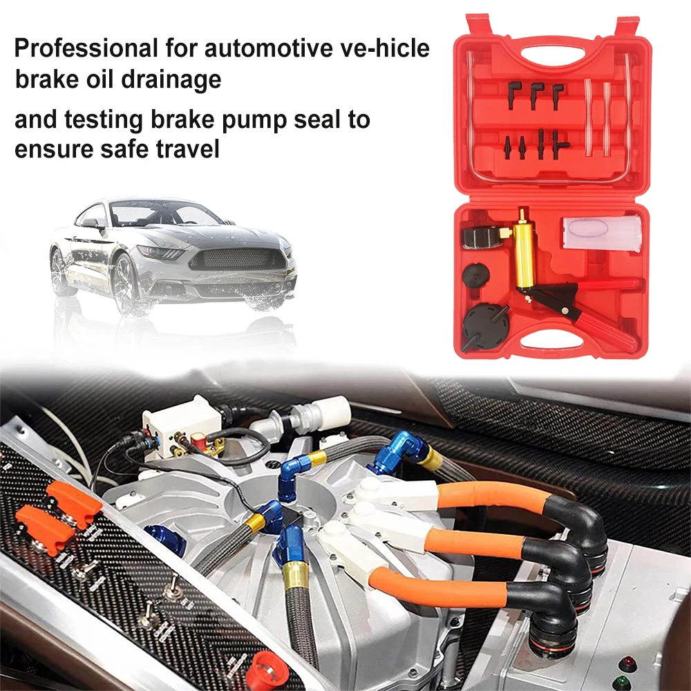 Podofo Multifunktionales Auto-Vakuumpumpen-Set, Handgehaltenes Bremsenentlüftungs- und Prüfgerät-Set für Auto, Motorrad, LKW, Vakuumpumpen-Organizer – Detail 3