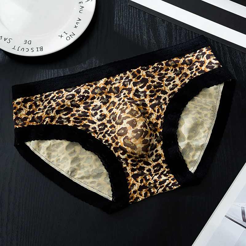 Men Ice Silk Briefs Thin Seamless Sexy Panties Undies Mens Quick Drying 3D Pouch Breathable Underwear Leopard Elastic Underpants