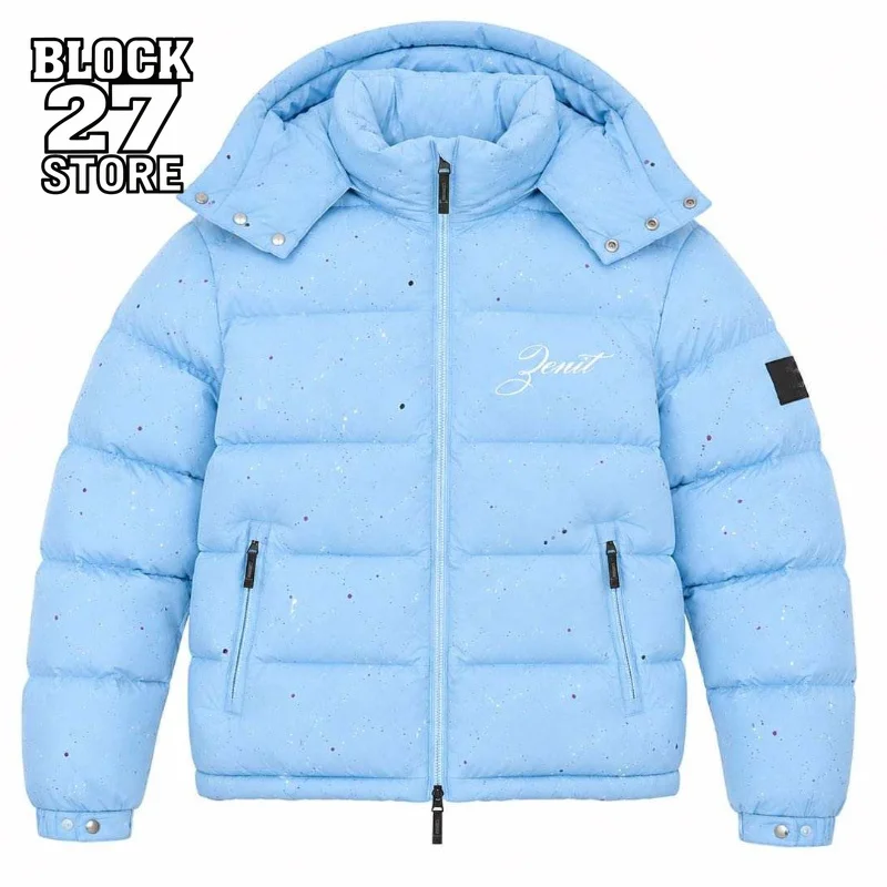Harajuku Winter Men's Padded Jacket Thick Warm Coat American Retro Style Zip‑up Outerwear Casual Streetwear Light Blue Coat New