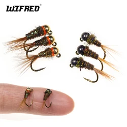WIFREO 8pcs Beadhead Jighead Nymphs Fly Bug Worm Fast Sinking Trout Fishing Flies Artificial Insect Fishing Lure for Rainbow