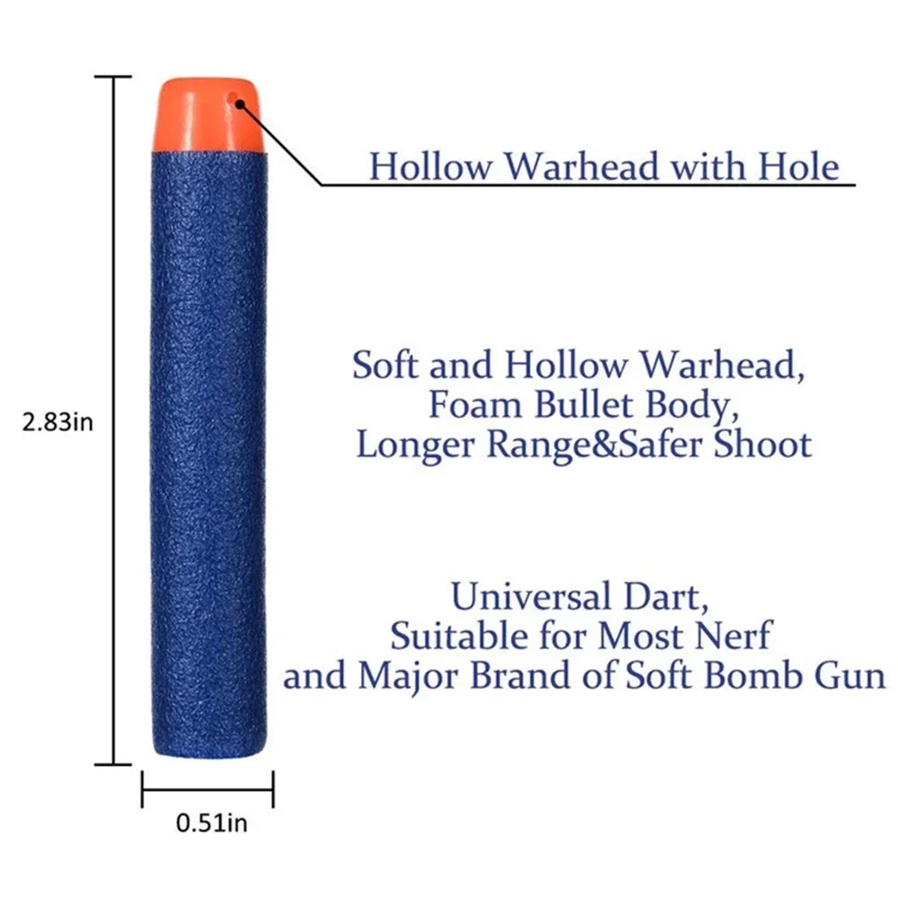 Blue Soft Hollow Hole Head Bullets 7.2cm For Nerfs Refill Darts Toy Gun Bullets For Nerfs Series Blasters Xmas Kid Children Gift