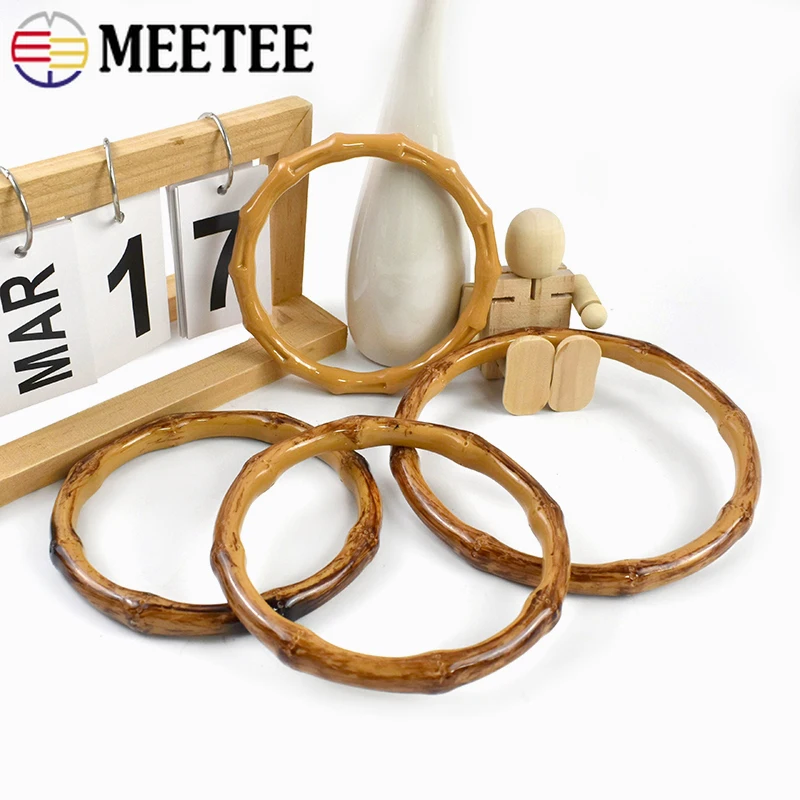 

2/4Pcs Meetee 12/13/15cm Faux Bamboo Plastic O Ring Bag Handles Wovenbag Replace Handle Handbag Purse Frame DIY Bags Accessories