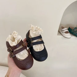 Scarpe in pelle per ragazze 2023 primavera autunno nuovi bambini versatili scarpe da principessa retrò fondo morbido scarpe antiscivolo per bambini Mary Janes