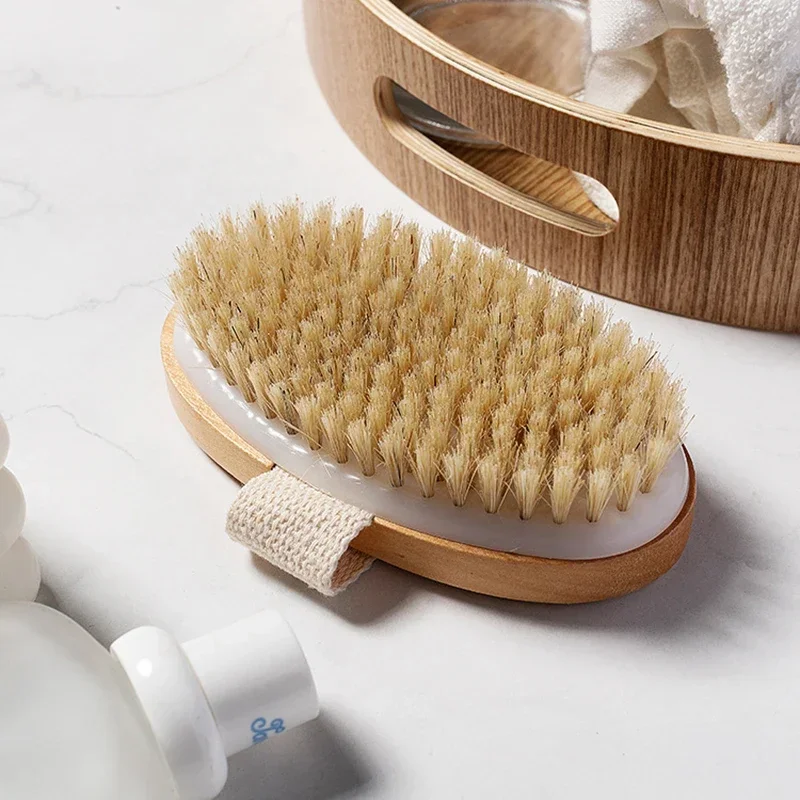 1pc Natural  Bristle Brush Soft Wet Dry Skin Body SPA  Bath Massager Home Silicone Body Scrubber  Exfoliating Sponge