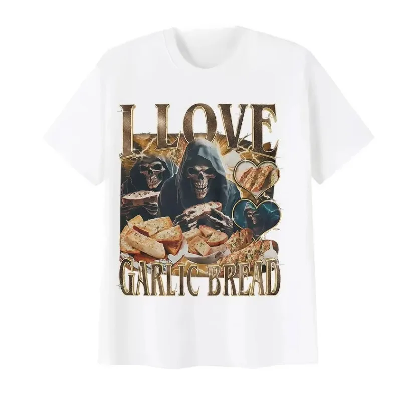 Funny Lover Gothic Garlic Meme Graphic Printed T Shirts Women Vintage Skeleton Summer Short Sleeve T-Shirt Streetwear Clothes
