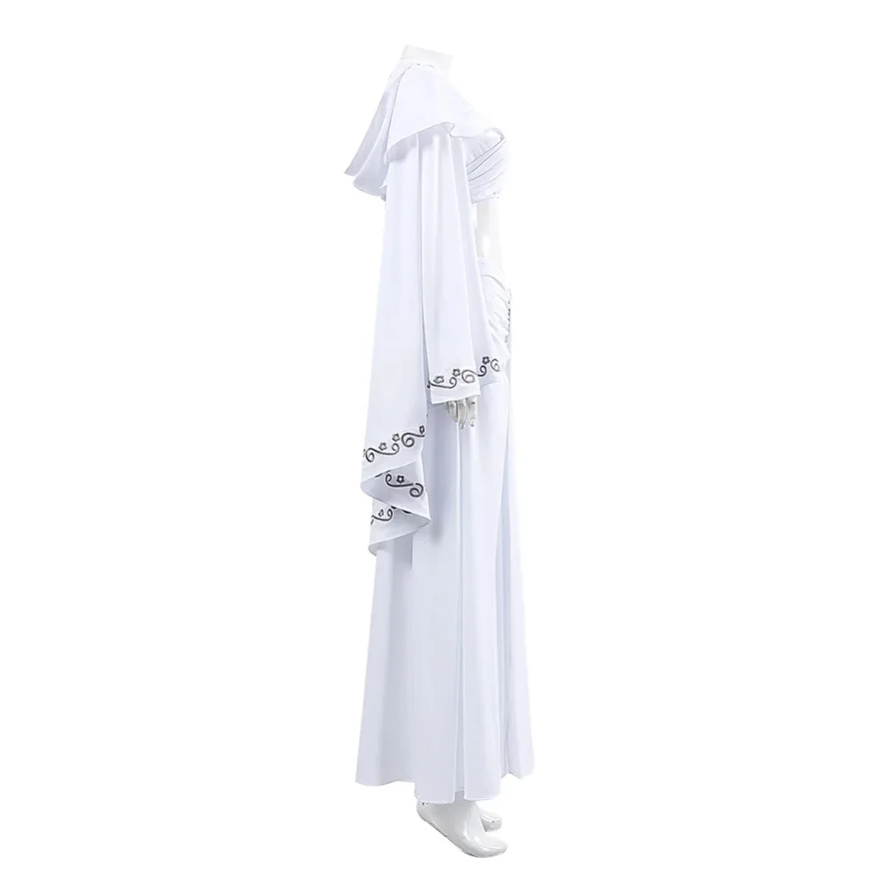 Amidala Cosplay Costume White Printed Hooded Cape Women Movie Skirt Cloak Halloween Uniform Set